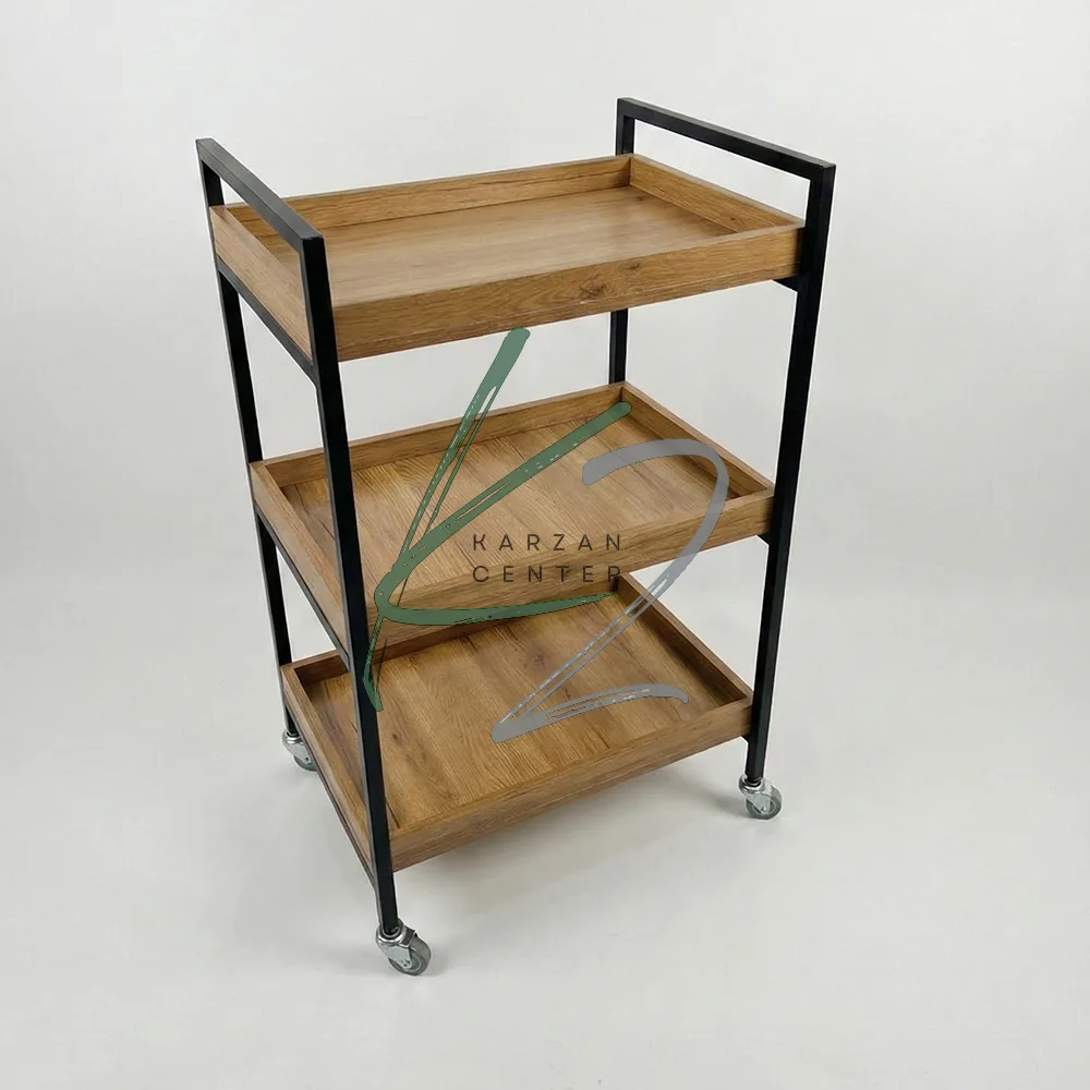 trolley 6040 karzan ترولی آرایشگاهی سه طبقه چوب و فلز کد 4060