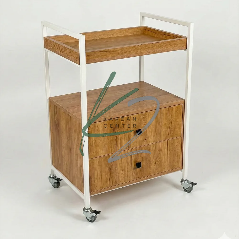 trolley 2kesho chob felez ترولی آرایشگاهی دوکشو چوب و فلز مدل K6040